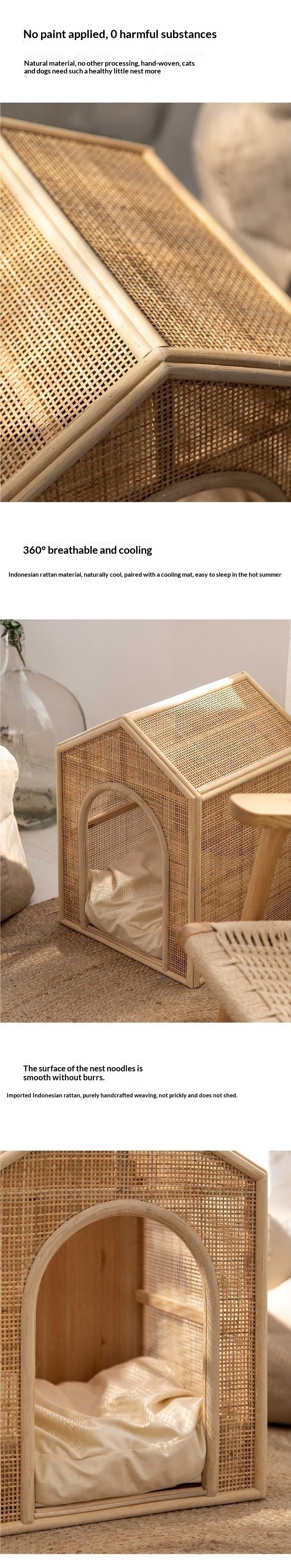 Woven Rattan Cat Bed And Cat House For Summer Ventilation Pet Nest