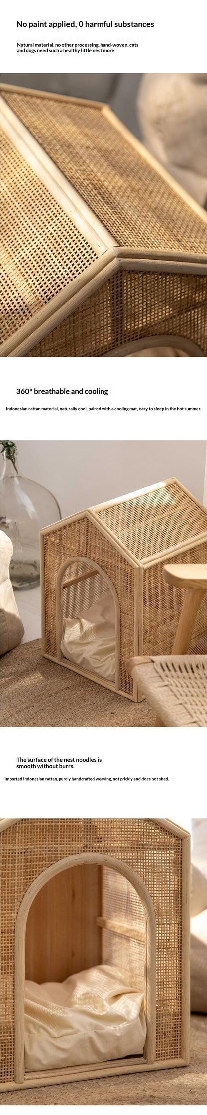 Woven Rattan Cat Bed And Cat House For Summer Ventilation Pet Nest