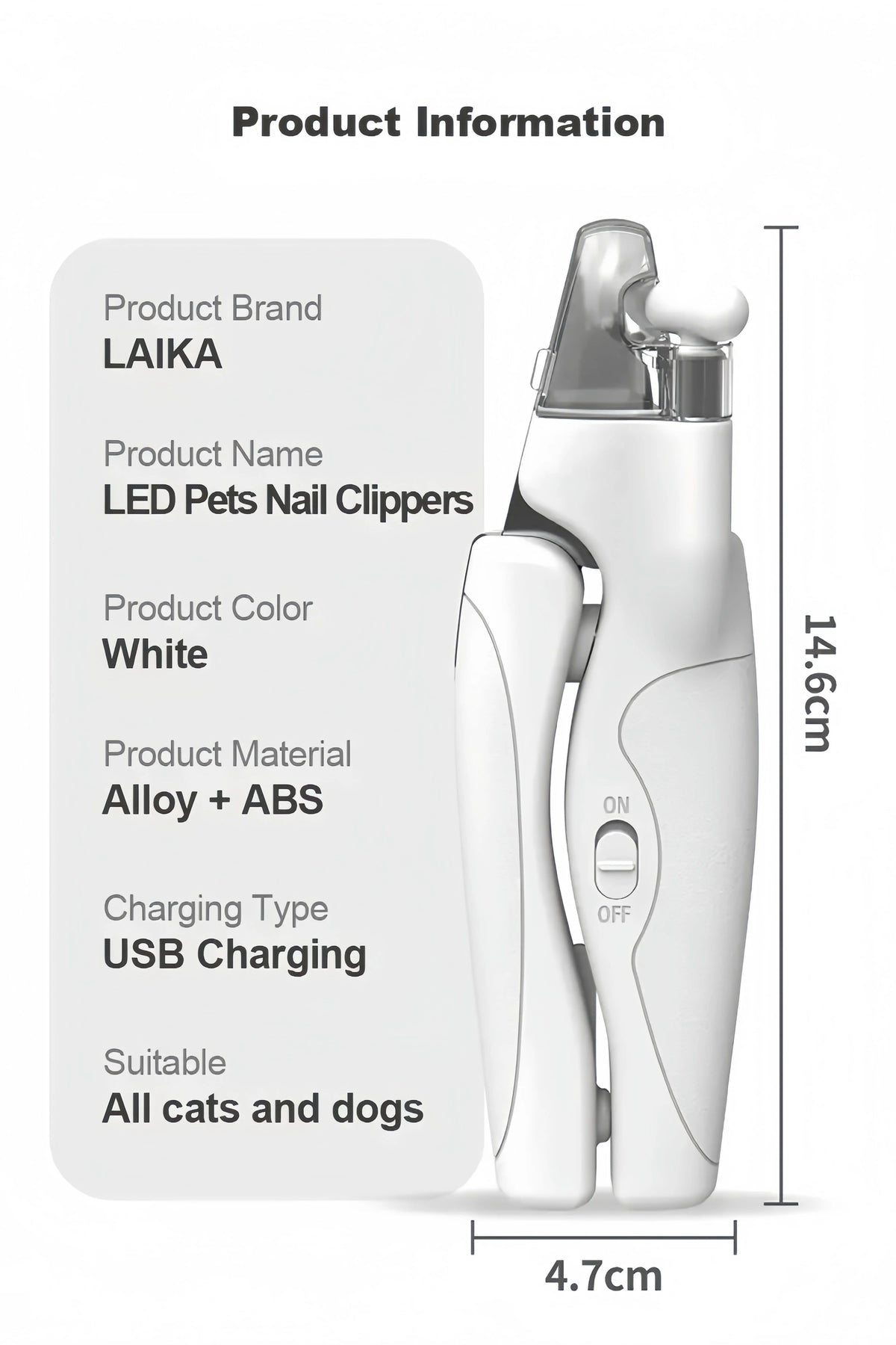 Pet Nail Clippers With Light For Dogs And Cats - Rechargeable, Easy And Safe Trimming With Precision Blades And LED Light