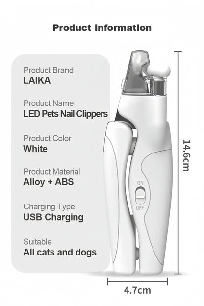 Pet Nail Clippers With Light For Dogs And Cats - Rechargeable, Easy And Safe Trimming With Precision Blades And LED Light