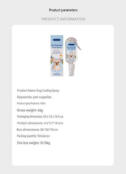 Dog Cooling Spray Daily Dog Outdoor Comfortable And Convenient Cooling Care Formula Gentle, Fresh And Not Stimulating