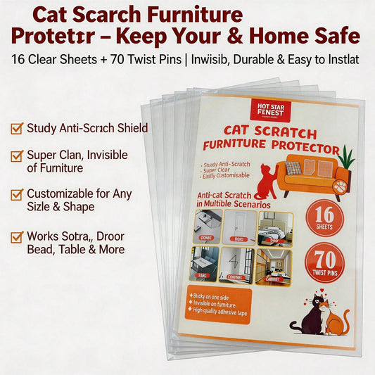 Cat Scratch Furniture Protector Set 16 Clear Sheets, Incldes 8 Sheets Of 279 358mm And 8 Sheets Of 140 358mm, 70 Twist Pins, Invisible Anti Scratch Guards For Sofa, Door, Bed, Table, Cabinet