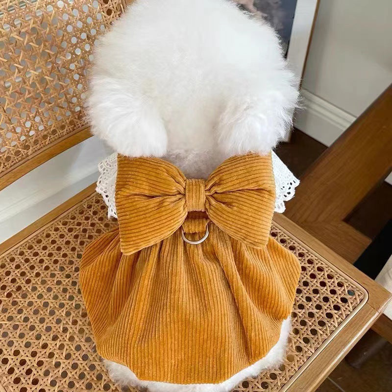 Pet Clothes Corduroy Pumpkin Skirt Traction Buckle