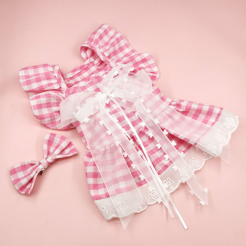 Breathable Dog Skirt Lace Princess Plaid Gauze Skirt