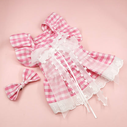 Breathable Dog Skirt Lace Princess Plaid Gauze Skirt