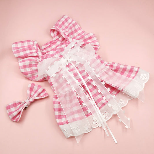 Breathable Dog Skirt Lace Princess Plaid Gauze Skirt