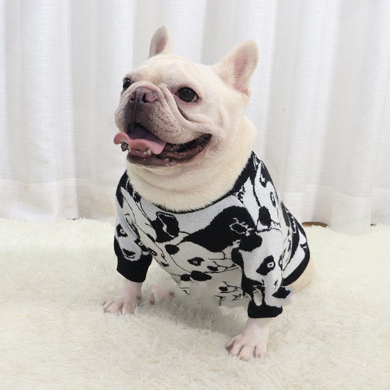 Clothes Bulldog Sweater Panda Cartoon Short Fat Dog