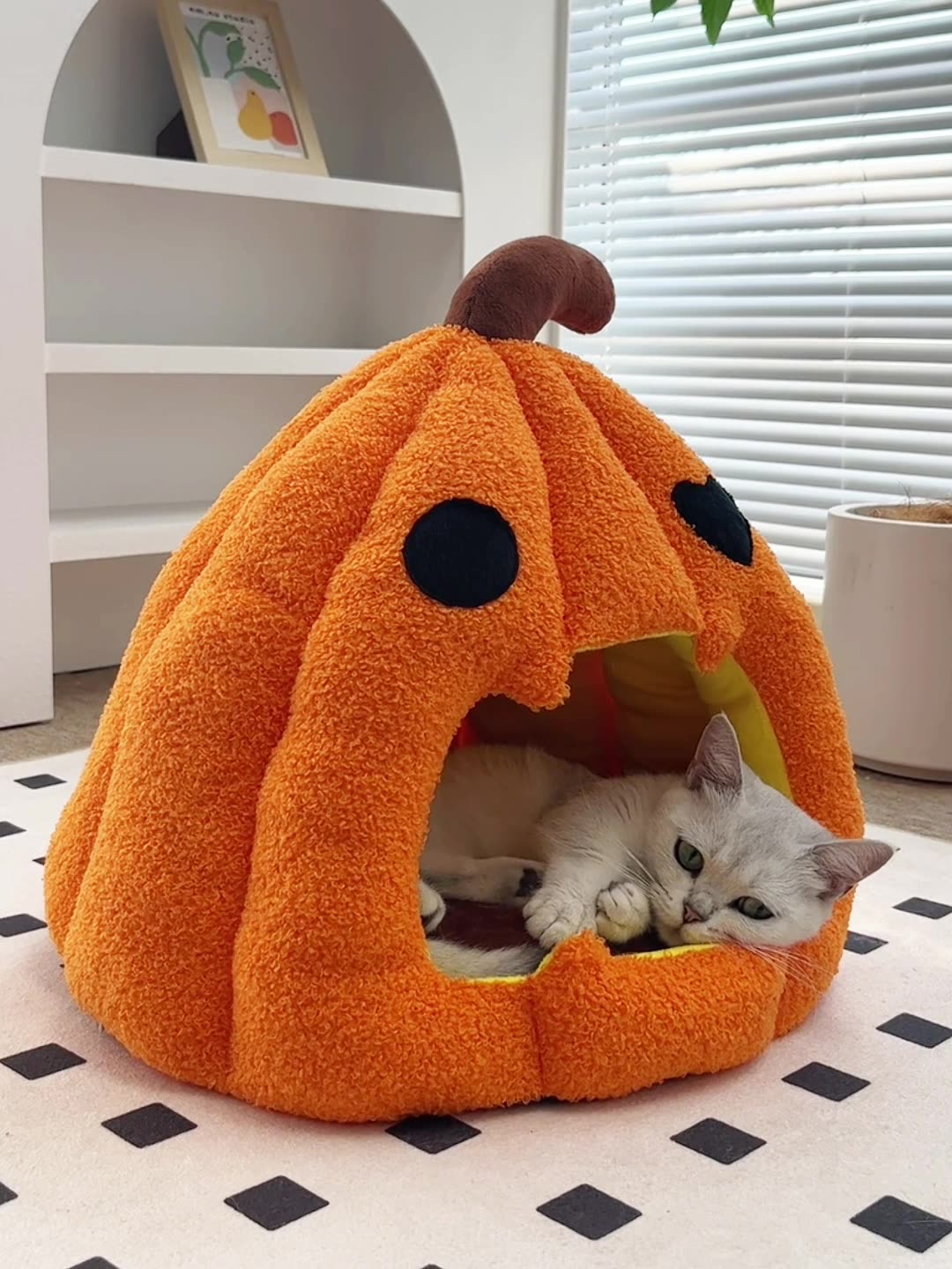 Cat Nest Sleeping Hut Habitat Pet Supplies Cozy Pet Cave Tent Halloween Pumpkin Nest Dog Cat Bed for Poodle Puppy...