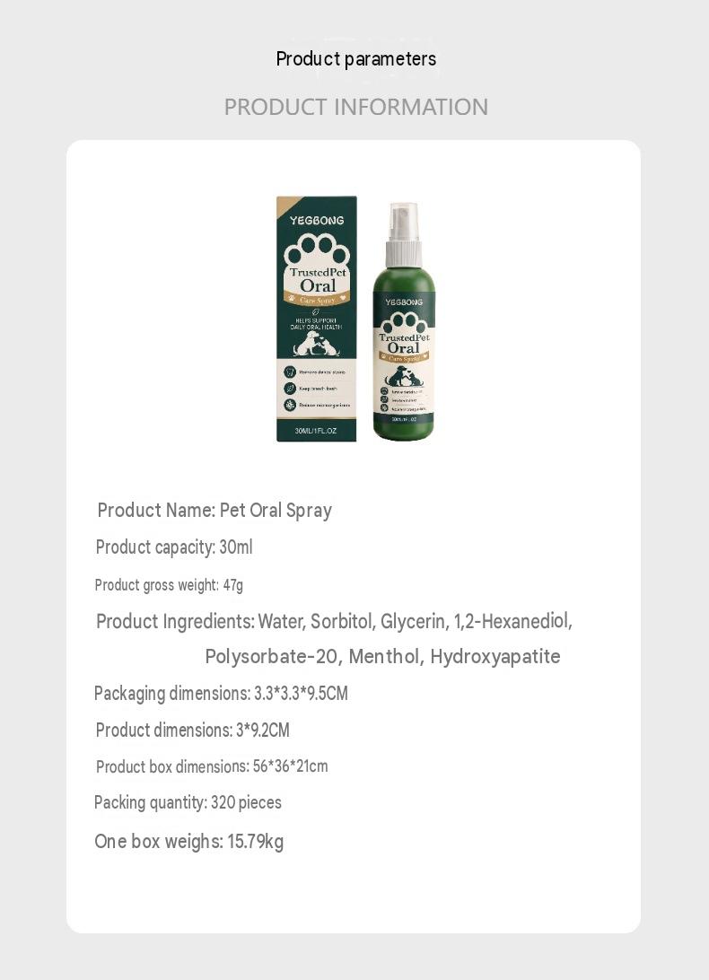 Yegbong Pet Oral Spray For Cats And Dogs Oral Cleaning, Removes Tartar And Stains, Eliminates Odor, Minty Breath Freshener