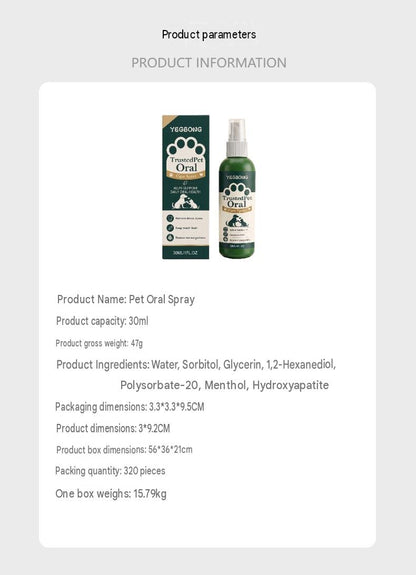 Yegbong Pet Oral Spray For Cats And Dogs Oral Cleaning, Removes Tartar And Stains, Eliminates Odor, Minty Breath Freshener