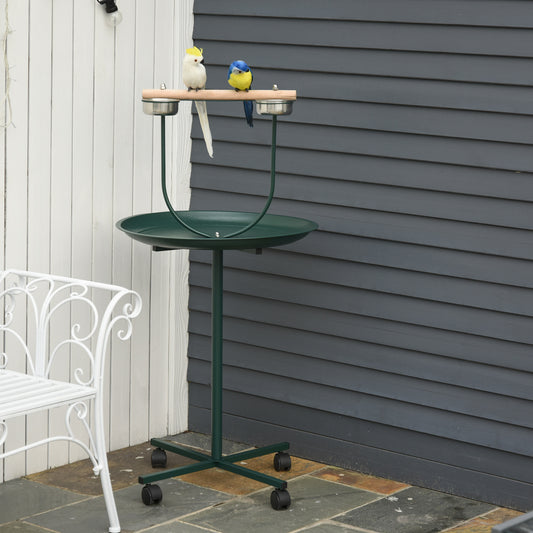 48" Rolling T-Stand, Parrot Stand, Bird Training Activity Playground with Wheels and Perch, , Bird Play Perch, Green