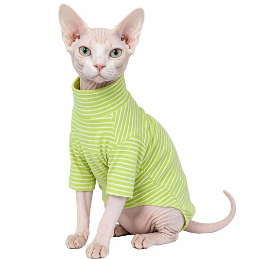 Sphynx Cat Clothes for Cats Only, Narrow Striped Sphynx Shirt Clothes T-Shirts Sweatshirt with Sleeves, Soft Kitten...