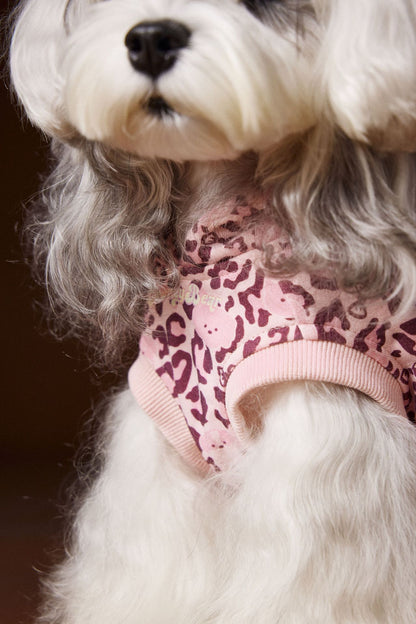 Bichon Schnauzer Yorkshire Handsome Leopard Print Hooded Sleeveless Sweater - Pet Clothing