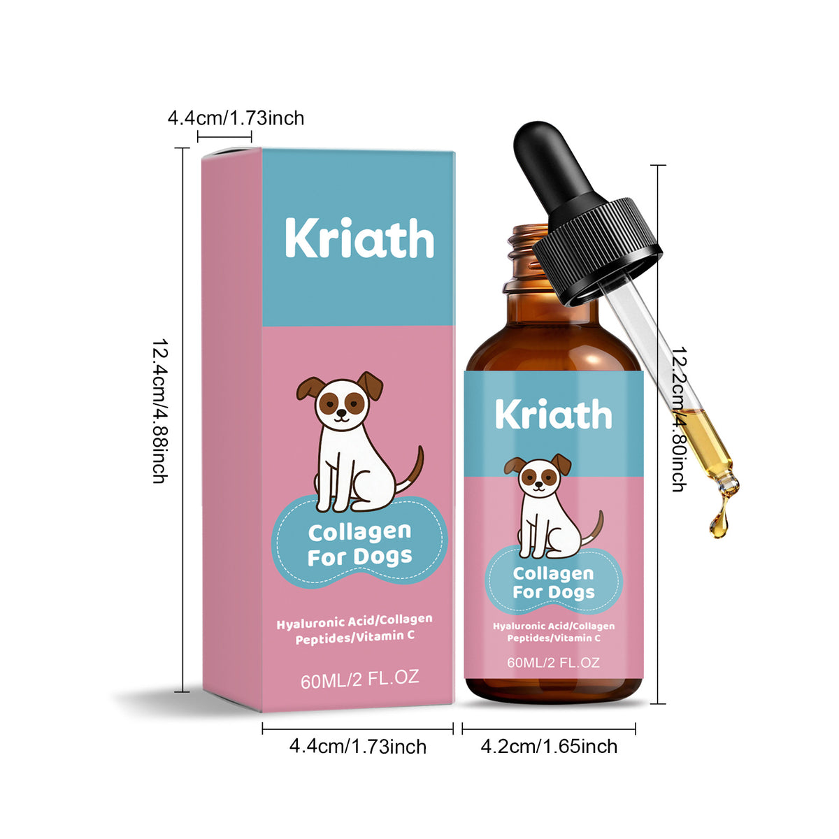 Kriath Collagen Drops For Dogs Daily Gentle Care For Your Dog's Body, Daily Body Maintenance Drops