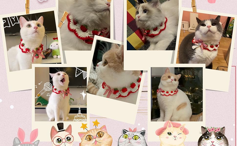 Adorable Strawberry Pattern Cat Collar With Breakaway Buckle And Cute Bow Tie For Kitten And Some Puppies