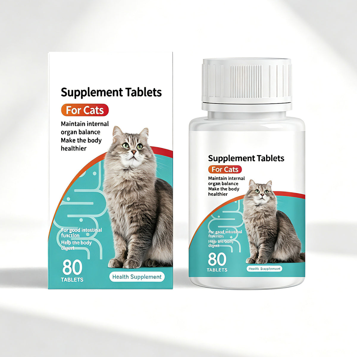 Cat Probiotic Supplement Tablets, Gut & Digestive Health Support With Vitamin B2 & Selenium, Immune, Skin & Vision Care, 80 Tablets