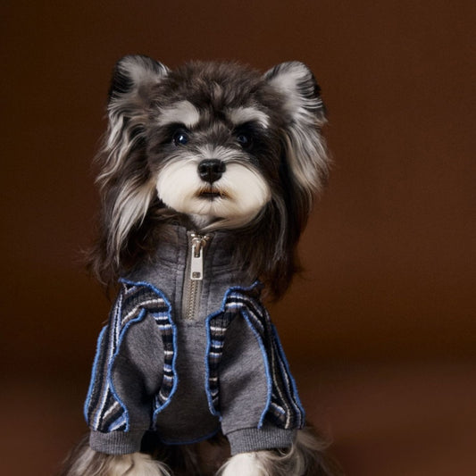 Schnauzer Teddy Bichon Yorkshire Striped Stitching Zipper Sweater - Pet Clothing