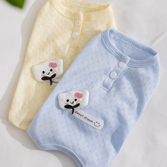Spring and Summer Dogs, Small and Medium-Sized Dogs, Simple and Fashionable Fabric Label Baby Belly Clothes, Cat...