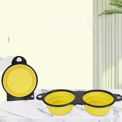 Silicone Outdoor Folding Double Bowl Pet Dog Food Appliances Cat Food Dog Bowl Multifunctional Folding Silicone Pet Bowl