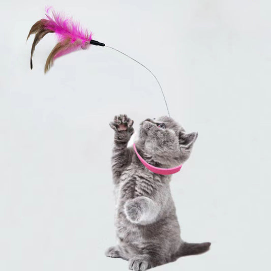 Cat Collar Toy Attached Silicone Cat Teasing Wand Adjustable Cat Feather Collar Toys with Bell Cat Interactive...