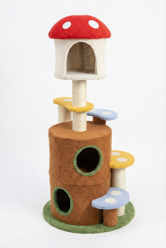 mushroom cat tree with large condo platform ladder