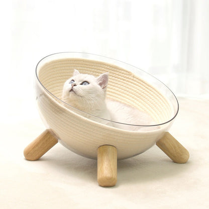 Large Cat Space Capsule Transparent Bed Anti Tipping With Wooden Legs And Cotten Woven Inner Mat