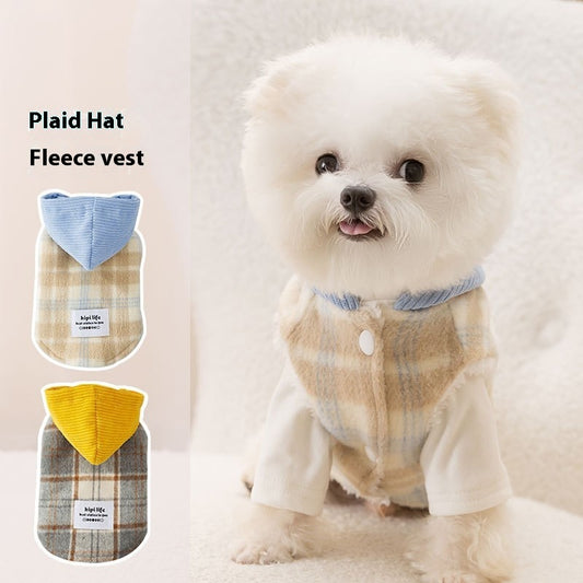 Chessboard Grid Hooded Traction Vest Autumn And Winter Pet