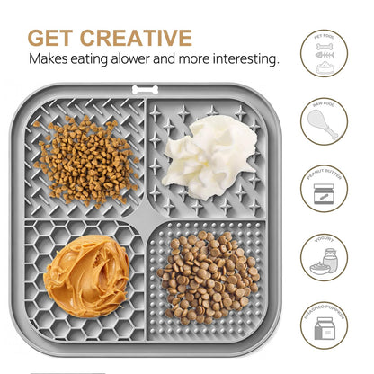 Licking Mat For Dogs & Cats With Suction Cups, 1 Pack Square Dog Slow Feeder Lick Pat For Anxiety Relief & Boredom, Dog Toys To Keep Them Busy, Pets Bathing Training Grooming Mat