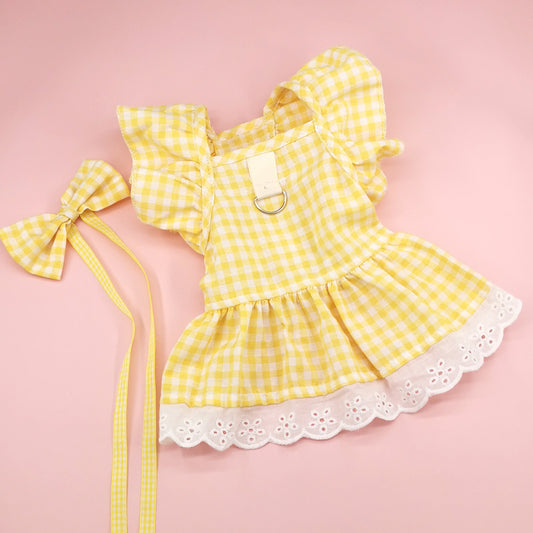 Pet Flying Shoulder Sleeve Plaid Lace Dog Skirt