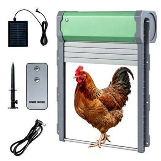 Solar Powered Automatic Chicken Coop Door with 4 Modes Light Sensor Timer Remote Control, Anti-Pinch Weatherproof...