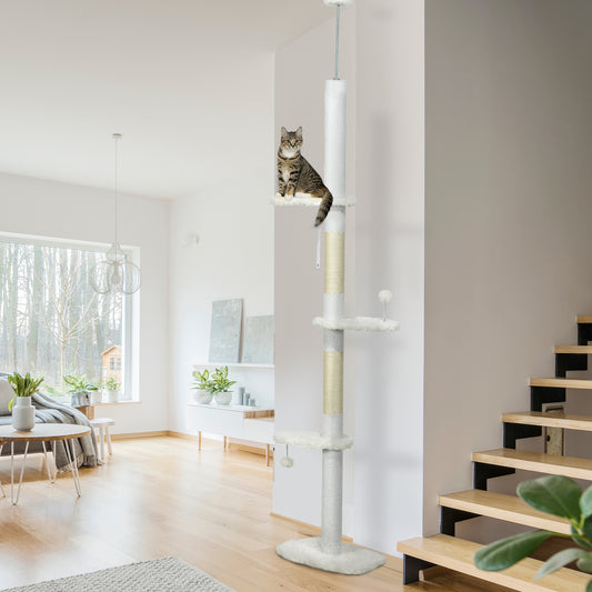 8.4 Floor to Ceiling Cat Tree, Adjustable Height, White
