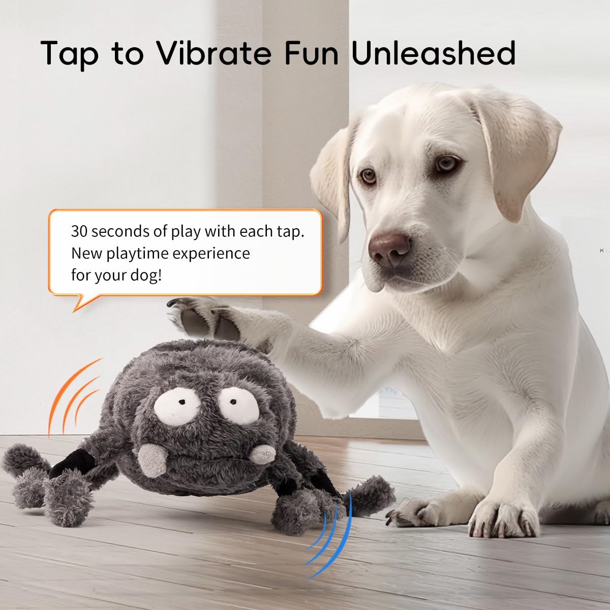 Interactive Dog Toys, Moving Squeaky Plush Dog Toy-Spider Bounce  Vibration  Sound,Touch-activated,Type-C Rechargable,Washable Plush Cover,Gentle  Average Chewer