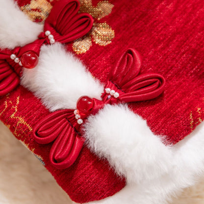Pet New Year Tang Suit, Two-Legged Small Dog Bichon Frise, Teddy Cat, Autumn and Winter Fleece Two-Legged Cotton...