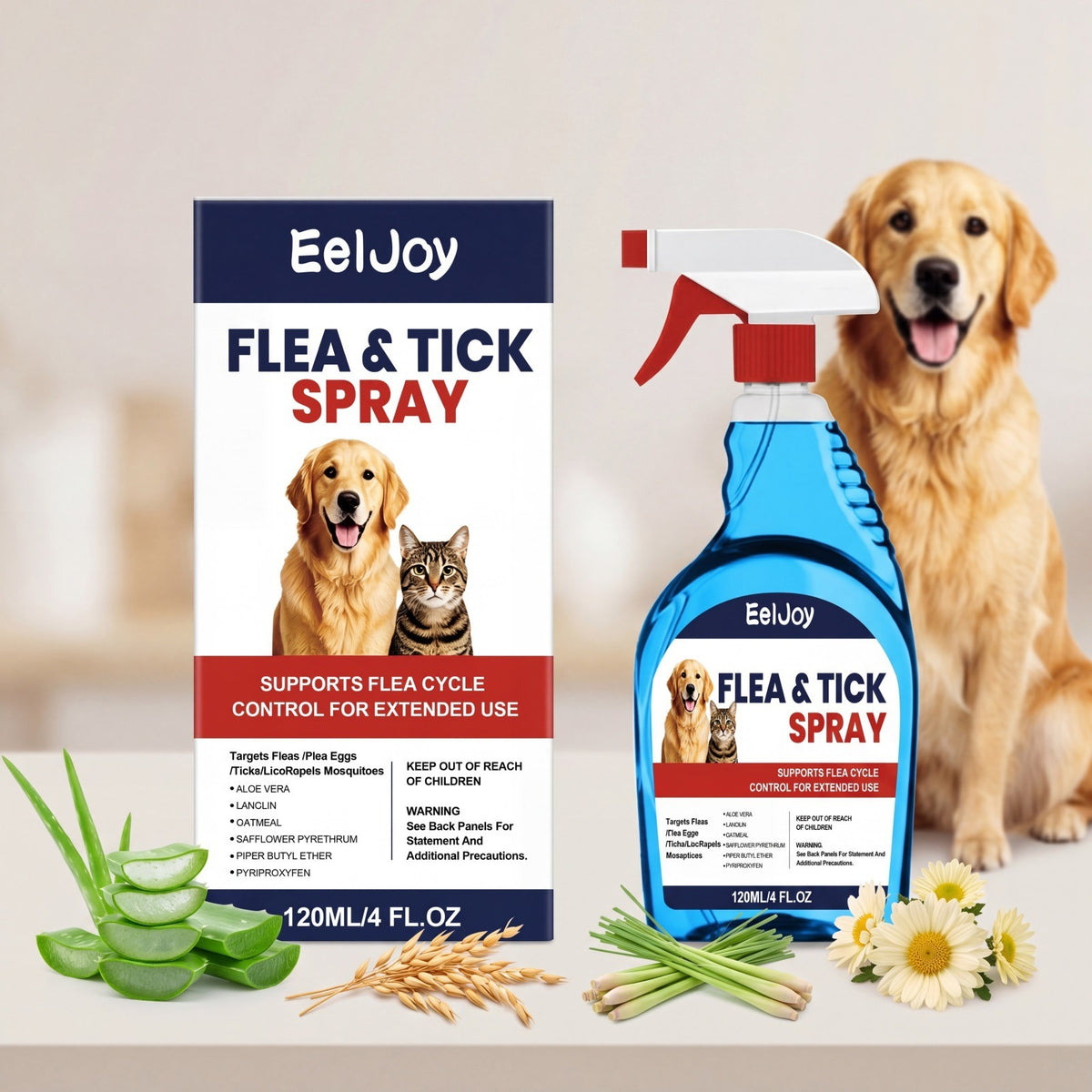 Eeljoy Pet Flea And Tick Spray Daily Pet Insect Repellent Cleaning Gentle Care Convenient Spray
