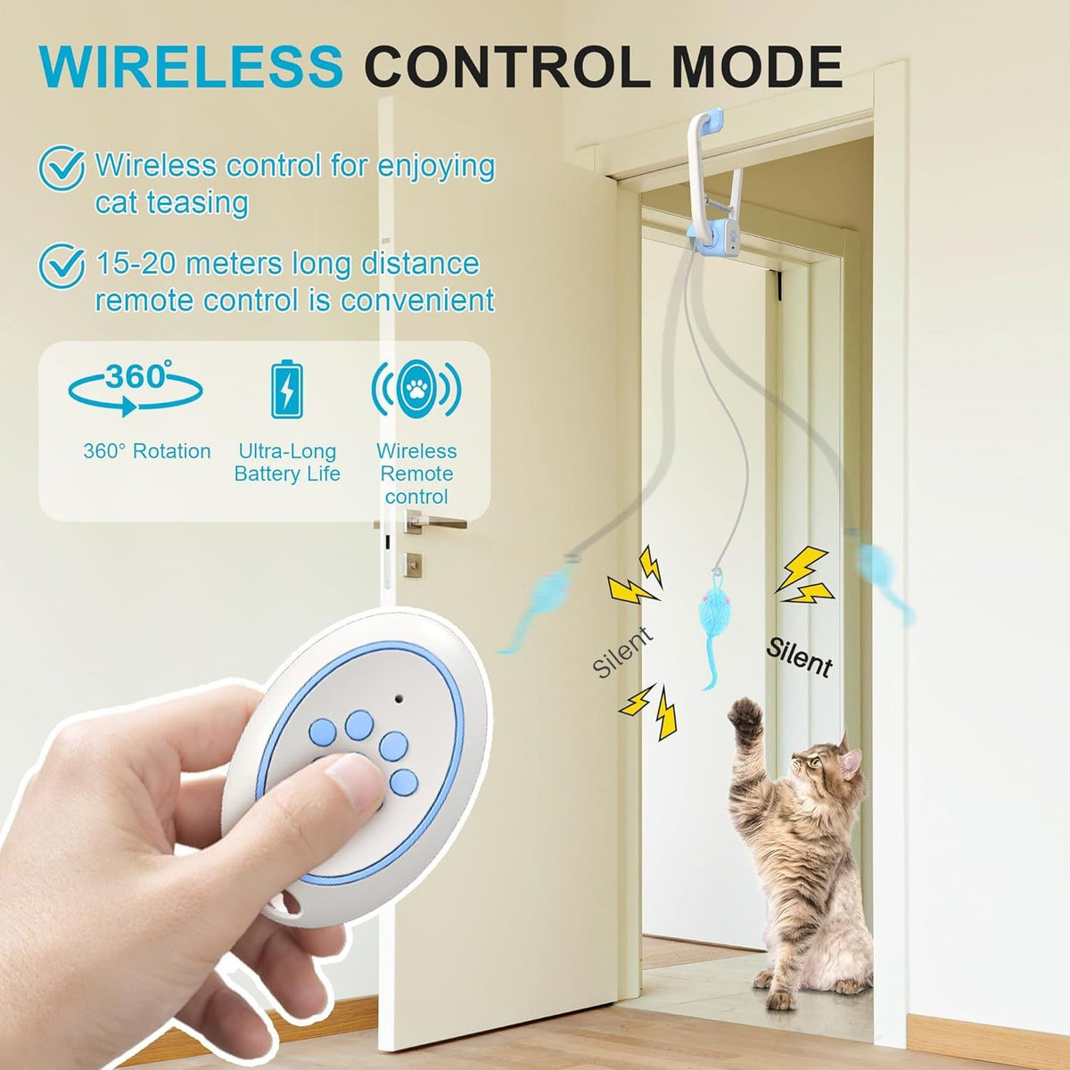 Rechargeable Electric Cat Teaser With Remote Interactive Door Clip Toy For Cats