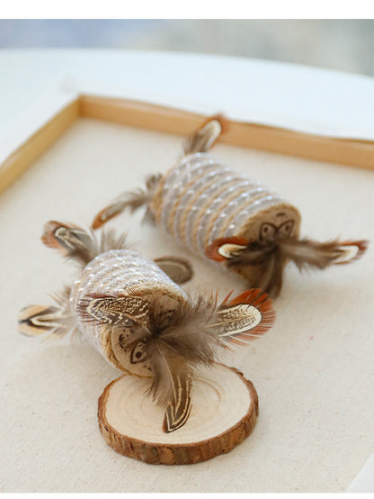 Toy With Cat Feathers Hemp Rope For Scratching Self-grinding Claw Sound Roller For Pets Bite Resistant Toy