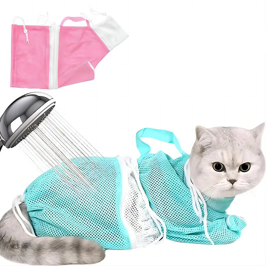 Cat Grooming Shower Bag Mesh Adjustable Multipurpose Pet Restraint Bag Prevent Scratching for Bathing Nail Trimming...