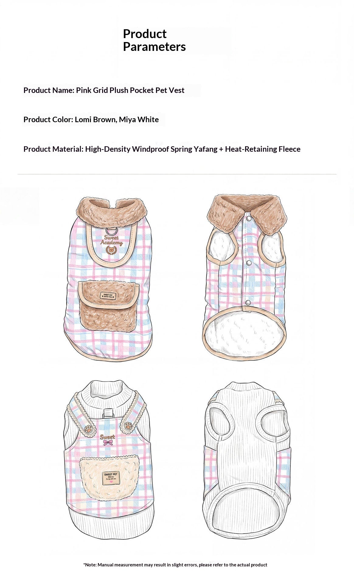 Small And Medium-sized Pet Plaid Plush Pocket Vest Warm Cotton Coat