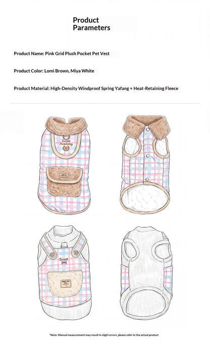 Small And Medium-sized Pet Plaid Plush Pocket Vest Warm Cotton Coat