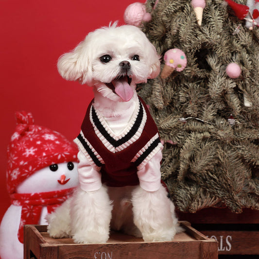 Plush knitted Autumn Winter V-neck Vest Pet Clothing