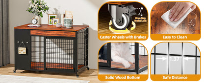 38in  Dog Crate Furniture - Dog Crate With DIY Frame, Sliding Door Indoor Kennel, Wooden Dog Cage End Table, For Medium-Large Breed, Size L