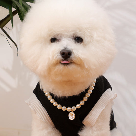 Pet Retro Simple Pearl Necklace Collar