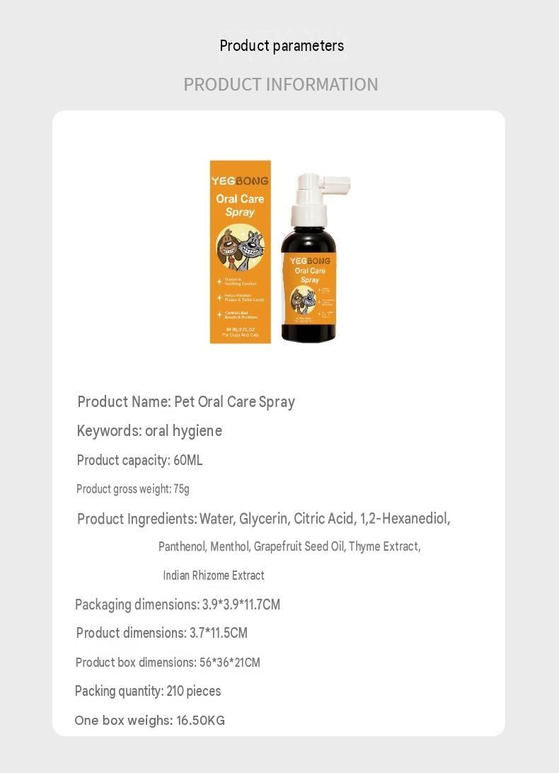 Yegbong Pet Oral Care Spray Gentle Care And Cleaning For Your Pet's Mouth, Convenient For Daily Cleaning