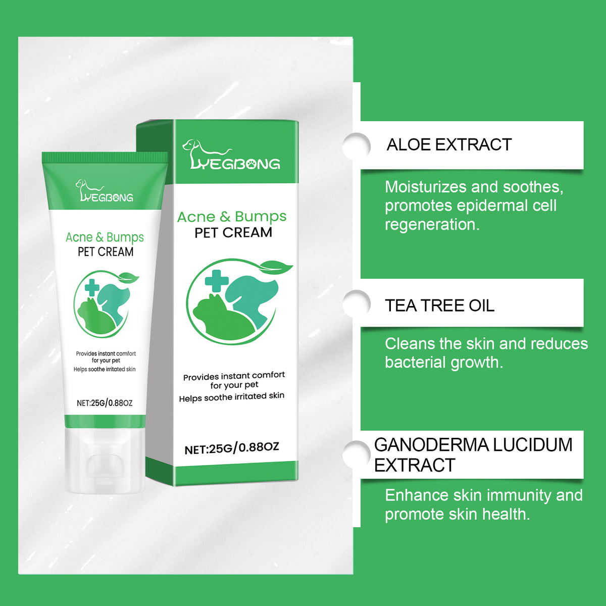 Pet Acne & Bumps Skin Cream, Soothing Skin  For Dogs & Cats, Relief Redness Irritated Skin With Calendula & Ganoderma Extract