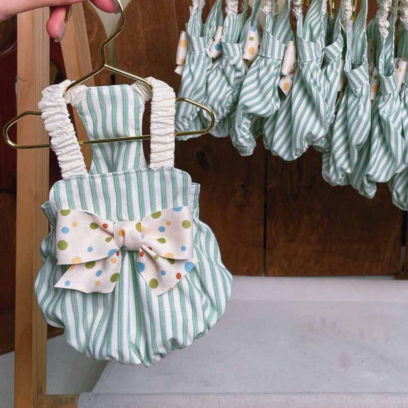 Cat Bow Cute Stripes Suspender Skirt