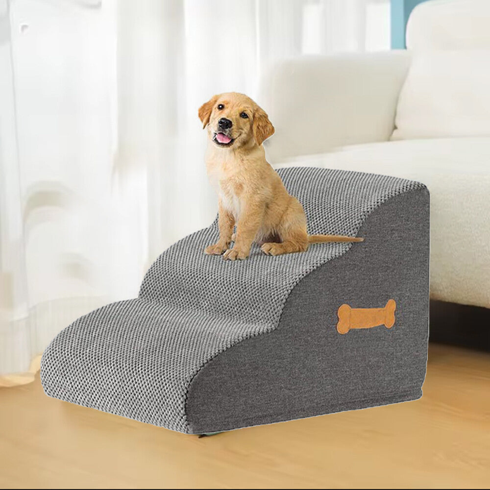 3Step Dog Stairs Pet For Bed Sofa Cats Ladder Ramp With Removable Cover Portable