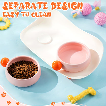 Elevated Ceramic Bowl for Cat Food Double Raised Bowl with Non Slip Support 2 Bowls for Cat Food and Water Washable...