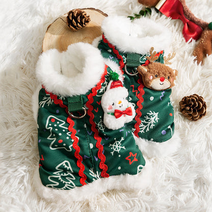 Christmas Dog Shirt with Snowman Patch, Warm Plush Pet Winter Clothes for Small Dogs, Green Holiday T-Shirt with...