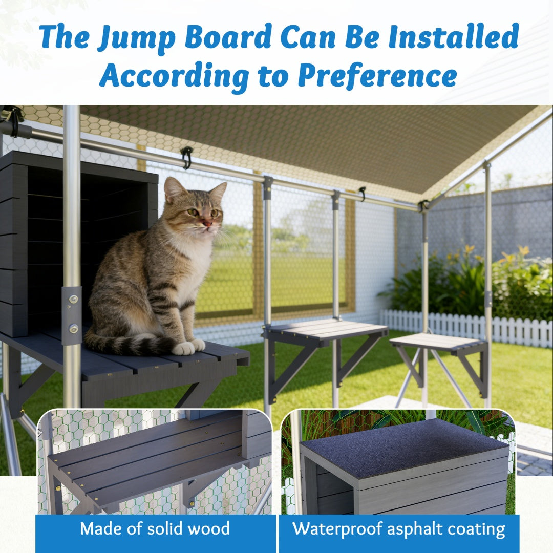 Extra Sturdy 3x2m Outdoor Metal Cat Cage -DIY Solid Wood Platform, Double Safety Lock & Enhanced Stability, Multi-Pet Use, Waterproof Tarp Included