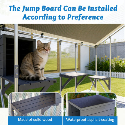 Extra Sturdy 3x2m Outdoor Metal Cat Cage -DIY Solid Wood Platform, Double Safety Lock & Enhanced Stability, Multi-Pet Use, Waterproof Tarp Included